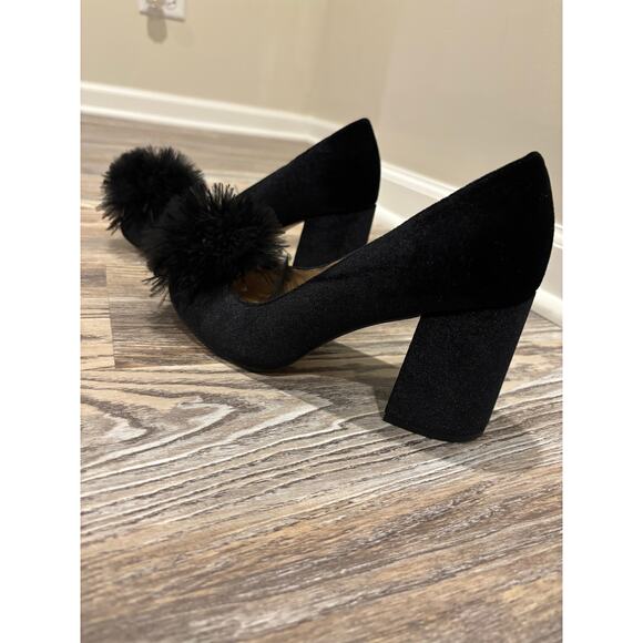 The Fix Velvet Block Heel Pump Feather Puff Detail - Picture 2 of 6